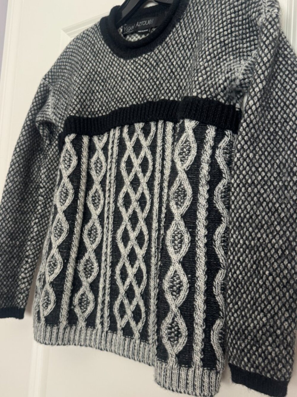 Yigal Azrouel Gray Cable Knit Sweater with Crochet Trim XS